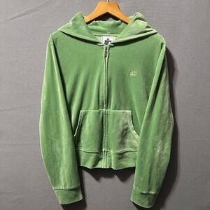 Juicy by Juicy Couture Sage Green Velour Zip Up Hoodie Jacket Women Large Y2K